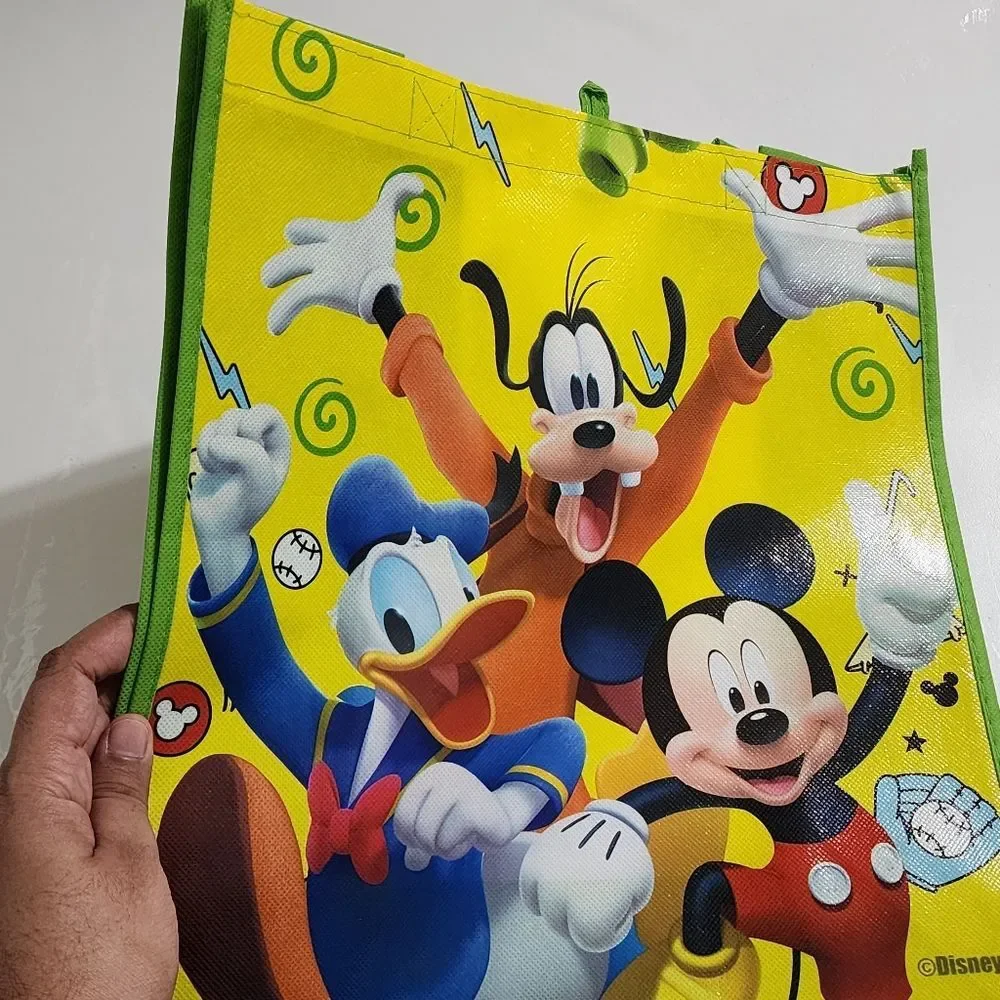Disney Mickey Mouse Goofy Donald Duck Bright Green Kids Tote Bag NEW